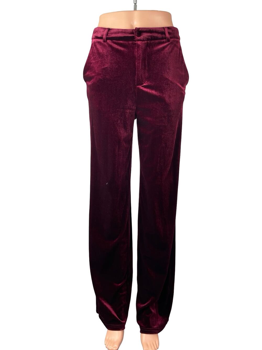D'Abea Women's Red Velvet Velour High Rise Palazzo Wide Leg Trousers Pants Sz S